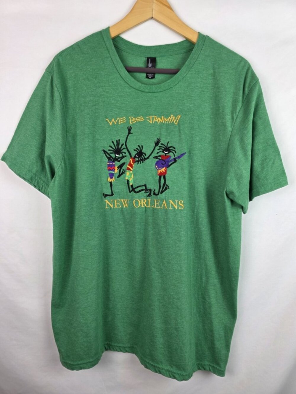 New Orleans We Be Jammin! Shirt Size XL Green Embroidered Short Sleeve T-Shirt